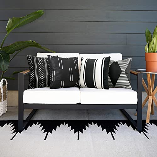 Adabana Set of 4 Outdoor Waterproof Throw Pillow Covers 18x18 Boho Decorative Pillows Case for Patio Furniture Garden(Black-Geometric)