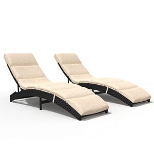 grand patio outdoor lounge chairs for outside 2 pieces patio all-weather wicker aluminum reclining folding chaise lounge with cushions for poolside, beige