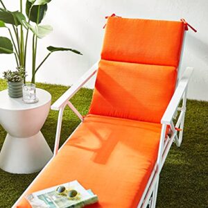 Pillow Perfect Pompeii Solid Indoor/Outdoor Patio Chaise Lounge Cushion Plush Fiber Fill, Weather and Fade Resistant, 72.5" x 21", Orange