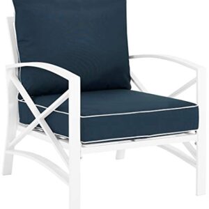 Crosley Furniture KO60007WH-NV Kaplan Outdoor Metal Arm Chair, White with Navy Cushions