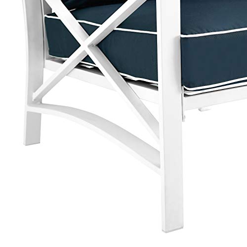 Crosley Furniture KO60007WH-NV Kaplan Outdoor Metal Arm Chair, White with Navy Cushions