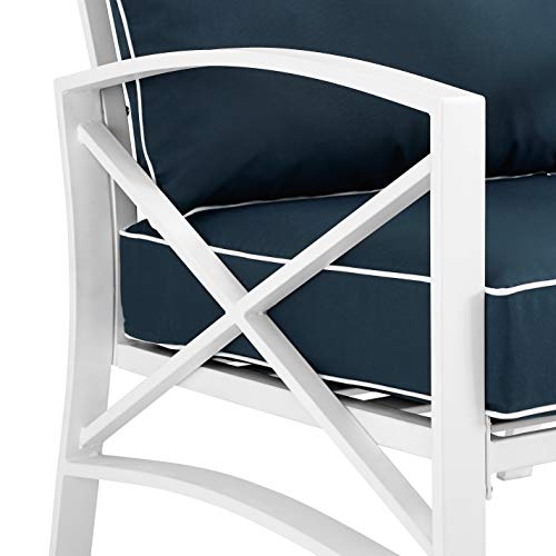 Crosley Furniture KO60007WH-NV Kaplan Outdoor Metal Arm Chair, White with Navy Cushions