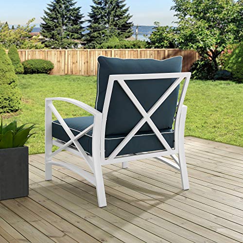 Crosley Furniture KO60007WH-NV Kaplan Outdoor Metal Arm Chair, White with Navy Cushions