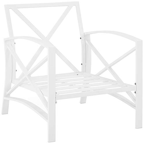 Crosley Furniture KO60007WH-NV Kaplan Outdoor Metal Arm Chair, White with Navy Cushions