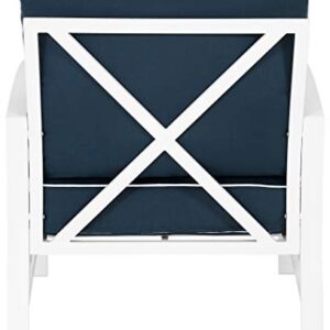 Crosley Furniture KO60007WH-NV Kaplan Outdoor Metal Arm Chair, White with Navy Cushions