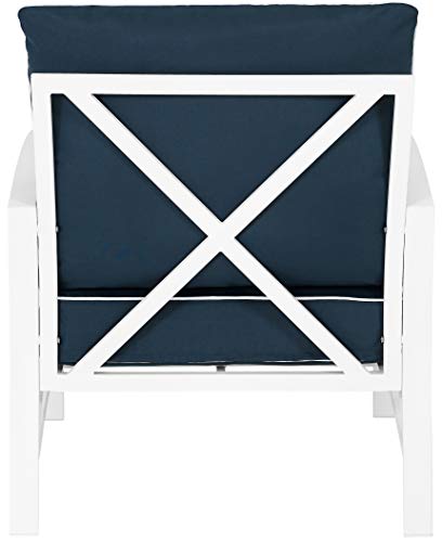 Crosley Furniture KO60007WH-NV Kaplan Outdoor Metal Arm Chair, White with Navy Cushions