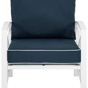 Crosley Furniture KO60007WH-NV Kaplan Outdoor Metal Arm Chair, White with Navy Cushions