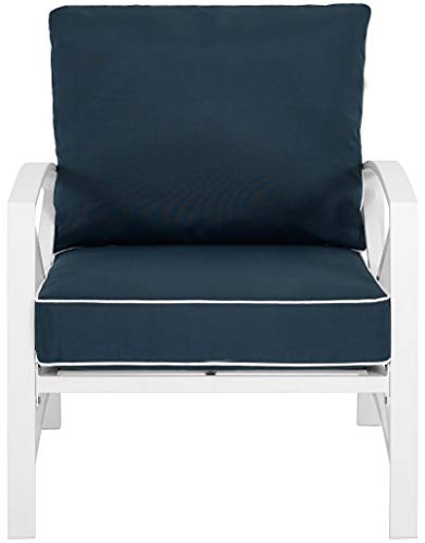 Crosley Furniture KO60007WH-NV Kaplan Outdoor Metal Arm Chair, White with Navy Cushions