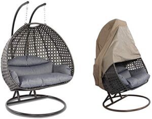 island gale® luxury 2 person outdoor, patio, hanging wicker swing chair 🎄🎄🎄🎄🎄🎄🎄🎄🎄🎄🎄🎄 ((2 person) x-large-plus, charcoal rattan/charcoal cushion with free cover $128 value)