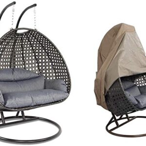 Island Gale® Luxury 2 Person Outdoor, Patio, Hanging Wicker Swing Chair 🎄🎄🎄🎄🎄🎄🎄🎄🎄🎄🎄🎄 ((2 Person) X-Large-Plus, Charcoal Rattan/Charcoal Cushion with Free Cover $128 Value)