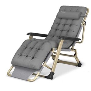 Oversize XL Reclining Chair Folding Zero Gravity Lounge Chair Deck Chairs Cotton Cushion for Garden Outdoor Patio Sun Loungers Bed Recliner Loading up to 300kg with Head Pillow in Gray