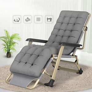 Oversize XL Reclining Chair Folding Zero Gravity Lounge Chair Deck Chairs Cotton Cushion for Garden Outdoor Patio Sun Loungers Bed Recliner Loading up to 300kg with Head Pillow in Gray