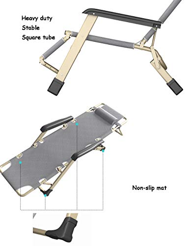 Oversize XL Reclining Chair Folding Zero Gravity Lounge Chair Deck Chairs Cotton Cushion for Garden Outdoor Patio Sun Loungers Bed Recliner Loading up to 300kg with Head Pillow in Gray