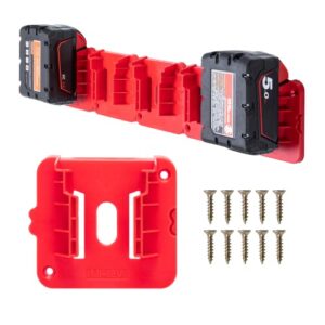 crtbelfy battery holder for milwaukee m18 18v battery, wall mount batteries storage for work van, shelf, toolbox – 5 pack