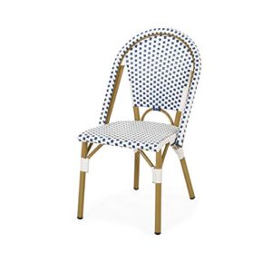 Christopher Knight Home Philomena Outdoor French Bistro Chair (Set of 2), Blue + White + Bamboo Print Finish