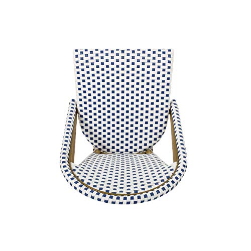 Christopher Knight Home Philomena Outdoor French Bistro Chair (Set of 2), Blue + White + Bamboo Print Finish