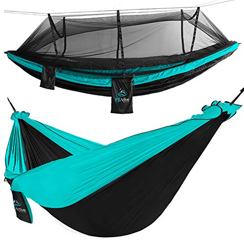 FE Active Outdoor Camping Hammock - Double Hammock for Adults, Removable Mosquito Net, Lightweight, Portable Hammock Tent for Camping, Travel, Backpacking w/Adjustable Straps | Designed in The USA