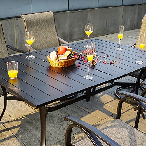MEOOEM Patio Dining Set of 7, Outdoor 6 High Back Swivel Rock Chairs with Arms and 63 inch Rectangle Dining Table with 1.57" Umbrella Hole for Backyard Garden Bistro