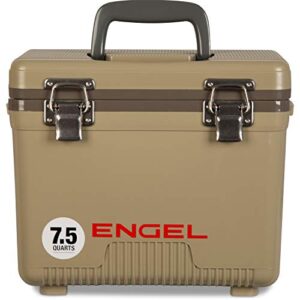 engel uc7 7.5qt leak-proof, air tight, drybox cooler and small hard shell lunchbox for men and women in tan