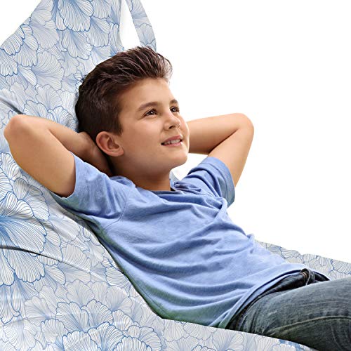 Lunarable Gardening Lounger Chair Bag, Flourish Pencil Drawn Overlapping and Interconnecting Flower Petals, High Capacity Storage with Handle Container, Lounger Size, Violet Blue and White