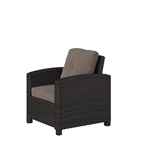 Patio Sense 63361 Miles Club Chair Outdoor Club Chair Patio Armchair with Khaki Cushions All Weather Durability & Fade Resistant Outdoor Lawn Pool Side Garden Porch Deck Backyard - Mocha Wicker