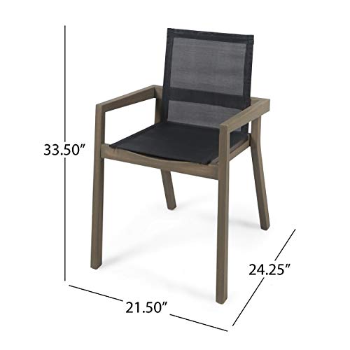 Christopher Knight Home 305156 Jimmy Outdoor Acacia Wood and Mesh Dining Chairs (Set of 2), Gray Finish