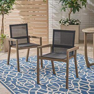 Christopher Knight Home 305156 Jimmy Outdoor Acacia Wood and Mesh Dining Chairs (Set of 2), Gray Finish