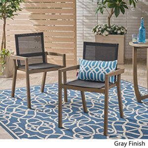 Christopher Knight Home 305156 Jimmy Outdoor Acacia Wood and Mesh Dining Chairs (Set of 2), Gray Finish