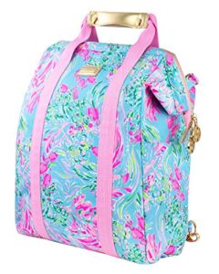 lilly pulitzer insulted backpack cooler large capacity, pink/blue portable soft cooler bag for picnics, beach, pool, hiking, best fishes