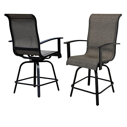 Grand patio Counter Height Outdoor Swivel Bar Stools Set of 2, All-Weather Steel Frame Patio Bar Chairs with Arms Backs for Porch Balcony, Poolside, Deck (Coffee, 2PC)