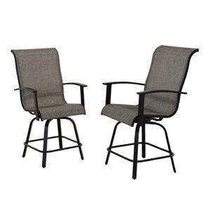 Grand patio Counter Height Outdoor Swivel Bar Stools Set of 2, All-Weather Steel Frame Patio Bar Chairs with Arms Backs for Porch Balcony, Poolside, Deck (Coffee, 2PC)