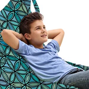 lunarable abstract lounger chair bag, flower inside circular oval shapes with contour lines illustration, high capacity storage with handle container, lounger size, teal pale green