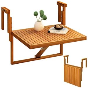 interbuild toronto balcony folding deck table, outdoor hanging railing bar table, fsc acacia wood, 28 x 23 inches, adjustable, golden teak