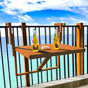 Interbuild Toronto Balcony Folding Deck Table, Outdoor Hanging Railing Bar Table, FSC Acacia Wood, 28 x 23 Inches, Adjustable, Golden Teak