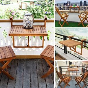 Interbuild Toronto Balcony Folding Deck Table, Outdoor Hanging Railing Bar Table, FSC Acacia Wood, 28 x 23 Inches, Adjustable, Golden Teak