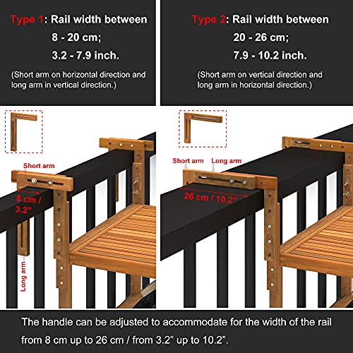 Interbuild Toronto Balcony Folding Deck Table, Outdoor Hanging Railing Bar Table, FSC Acacia Wood, 28 x 23 Inches, Adjustable, Golden Teak