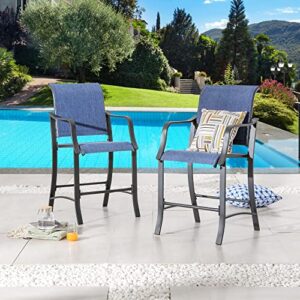 lokatse home 2 pieces outdoor counter height bar stools patio furniture metal armchair set, blue