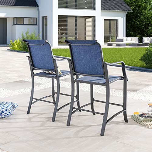 LOKATSE HOME 2 Pieces Outdoor Counter Height Bar Stools Patio Furniture Metal Armchair Set, Blue