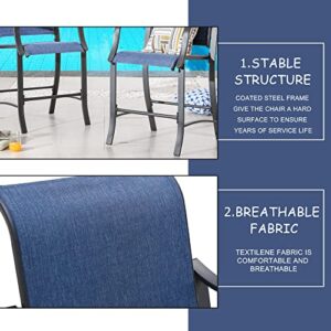 LOKATSE HOME 2 Pieces Outdoor Counter Height Bar Stools Patio Furniture Metal Armchair Set, Blue