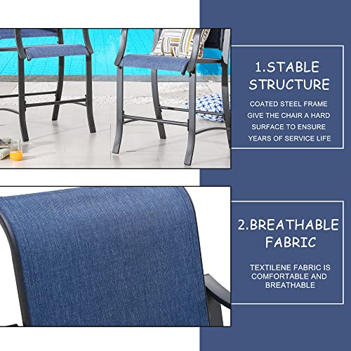 LOKATSE HOME 2 Pieces Outdoor Counter Height Bar Stools Patio Furniture Metal Armchair Set, Blue