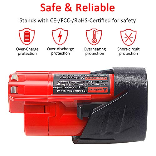 waitley 2 Pack 12V 3.0Ah Replacement Battery Compatible with Milwaukee M12 3Ah 48-11-2401 Li-Ion Battery 48-11-2420 48-11-2411 48-11-2440 48-11-2402 Tools