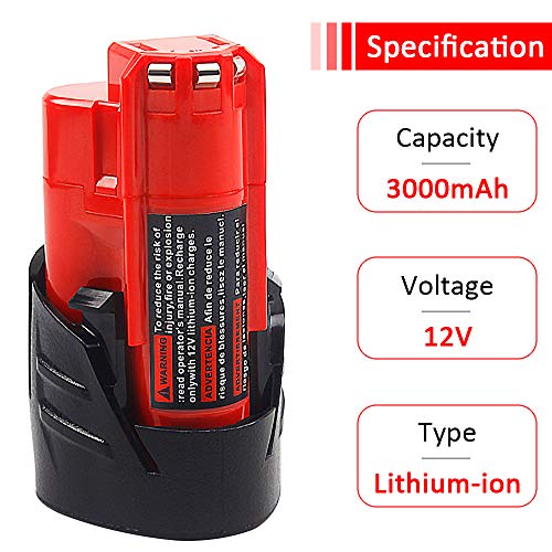 waitley 2 Pack 12V 3.0Ah Replacement Battery Compatible with Milwaukee M12 3Ah 48-11-2401 Li-Ion Battery 48-11-2420 48-11-2411 48-11-2440 48-11-2402 Tools