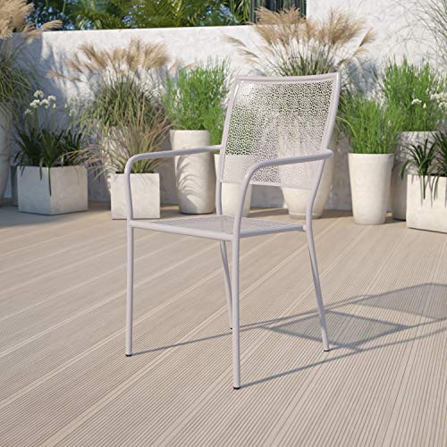 Flash Furniture Commercial Grade Light Gray Indoor-Outdoor Steel Patio Arm Chair with Square Back