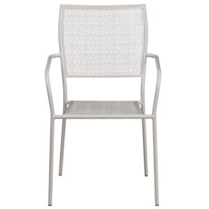 Flash Furniture Commercial Grade Light Gray Indoor-Outdoor Steel Patio Arm Chair with Square Back