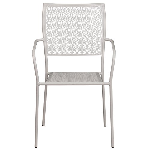 Flash Furniture Commercial Grade Light Gray Indoor-Outdoor Steel Patio Arm Chair with Square Back