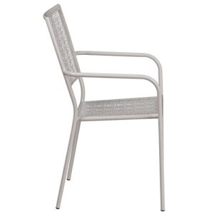 Flash Furniture Commercial Grade Light Gray Indoor-Outdoor Steel Patio Arm Chair with Square Back