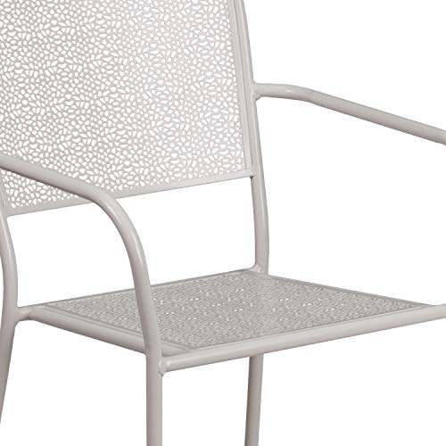 Flash Furniture Commercial Grade Light Gray Indoor-Outdoor Steel Patio Arm Chair with Square Back