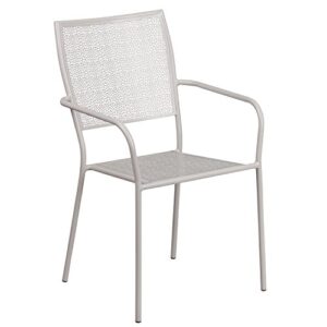 Flash Furniture Commercial Grade Light Gray Indoor-Outdoor Steel Patio Arm Chair with Square Back