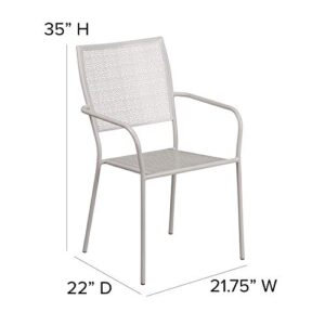 Flash Furniture Commercial Grade Light Gray Indoor-Outdoor Steel Patio Arm Chair with Square Back