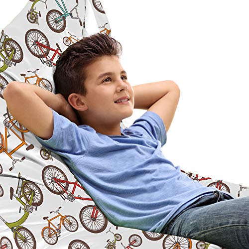 Lunarable Bicycle Lounger Chair Bag, Sportive Cartoon Bikes Riding Cycling Theme with Colorful Vintage Wheels Pedals, High Capacity Storage with Handle Container, Lounger Size, Multicolor